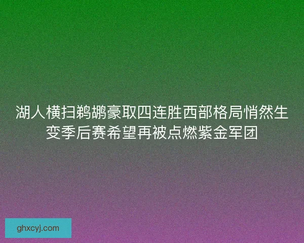 湖人横扫鹈鹕豪取四连胜西部格局悄然生变季后赛希望再被点燃紫金军团